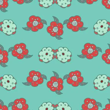 Sweet Floral Vector Repeat Pattern In Red And Mint Green 스톡 일러스트