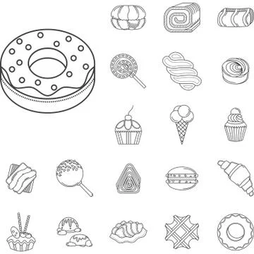Sweet food flat line vector icons Stock Illustration