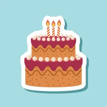 Sweet food sticker icon in flat style. Birthday cake vector illustration on.. Stock Illustration
