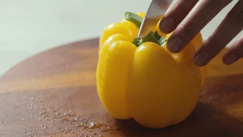Sweet fresh yellow paprika, looks delicious food, fresh vegetable Stock Footage