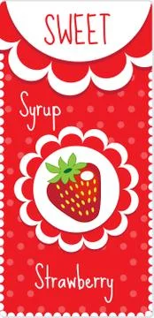 Sweet fruit labels for drinks, syrup, jam. Strawberry label. Vector illustr.. Stock Illustration