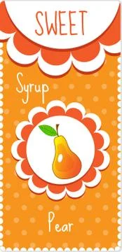 Sweet fruit labels for drinks, syrup, jam. Pear label. Vector illustration Stock Illustration