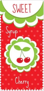 Sweet fruit labels for drinks, syrup, jam. Cherry label. Vector illustration Stock Illustration