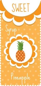 Sweet fruit labels for drinks, syrup, jam. Pineapple label. Vector illustrati Stock Illustration