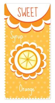 Sweet fruit labels for drinks, syrup, jam. Orange label. Vector illustration Stock Illustration