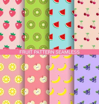 Sweet fruit seamless pattern set Illustrazione stock