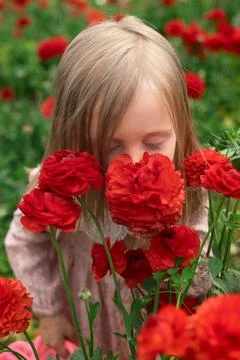 Sweet Girl in Flowers. Spring concept. Summer Stock Photos