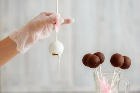 Sweet glazed cake pops. Cooking process Stock Photos