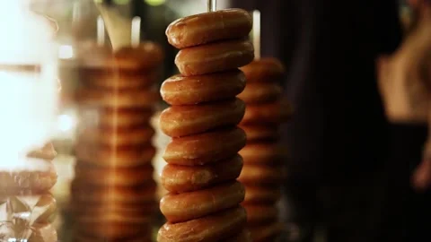 Sweet Glazed Donuts Stacked Up On The Table At The Wedding Reception. Stock Footage 165048886