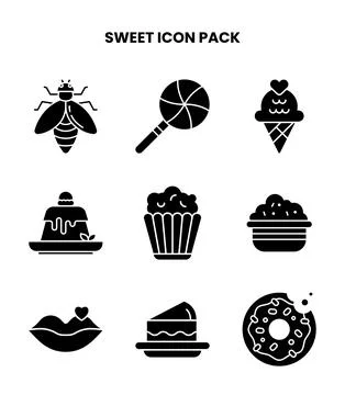 Sweet Glyph Vector Icons Pack Stock Illustration