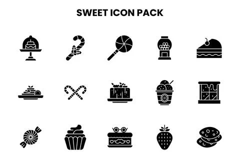Sweet Glyph Vector Icons Pack Stock Illustration