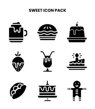 Sweet Glyph Vector Icons Pack Stock Illustration