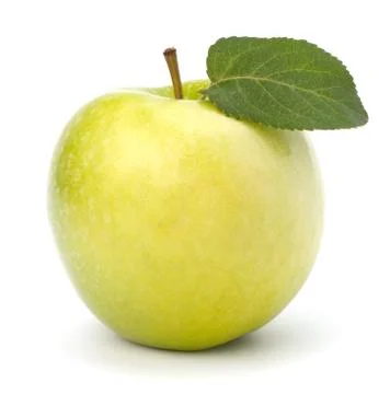 Sweet green apple with  leaf Stock Photos
