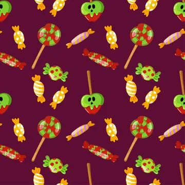 Sweet Halloween candy seamless pattern. Trick or treat background. Vector Sweets Stock Illustration