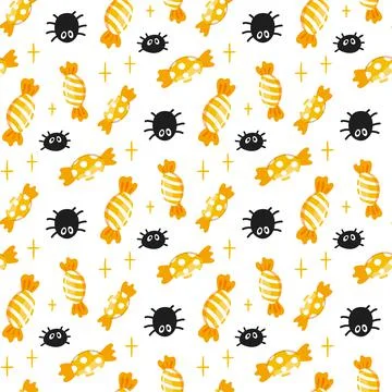 Sweet Halloween candy seamless pattern. Trick or treat background. Vector Sweets Stock Illustration
