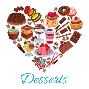 Sweet heart shape with desserts elements Illustrazione stock
