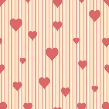 Sweet Hearts Vector Seamless Pattern On A Striped Backdrop In Red And Cream Stock Illustration