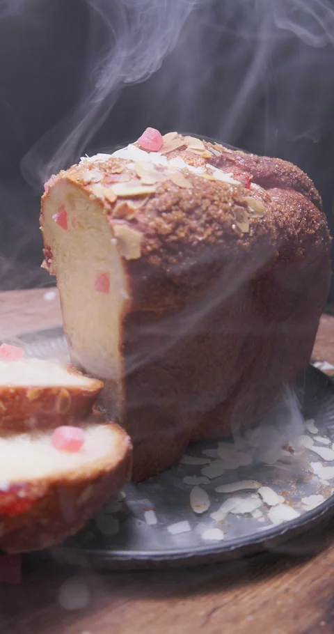 Sweet holiday bread, easter  braided cake kozunak, rotating plate food video Stock Footage 284685134