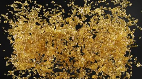 Sweet honey explosion drop on black bg super slow motion 1000 FPS 3d render Stock Illustration