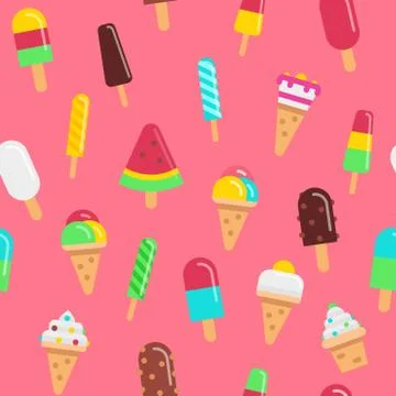 Sweet ice cream flat colorful seamless pattern, vector stock illustration Stock Illustration