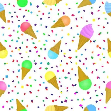 Sweet ice-cream seamless pattern. Holiday festival summer background with col Stock Illustration