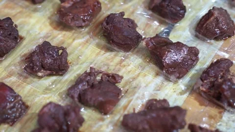 Sweet lamb tagine, serving in small plastic box for customers, authentic detail Stock Footage 293179663