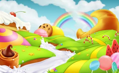 Sweet landscape. 3d vector background Stock Illustration