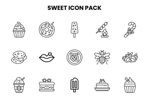 Sweet Line Vector Icons Pack Stock Illustration
