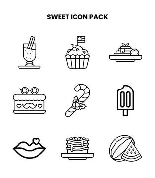 Sweet Line Vector Icons Pack Stock Illustration