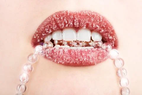 Sweet lips and white teeth Stock Photos