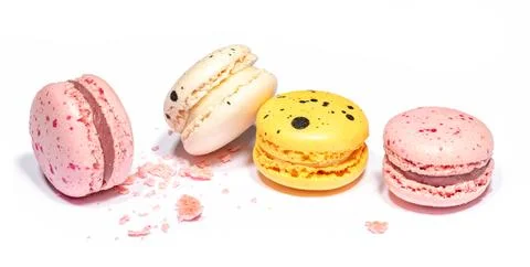 Sweet macaroons macarons isolated on white background. French cookies with .. Stock Photos