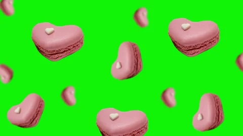 Sweet macaroons in pink heart shape flying and wiggle. 4k - Valentine's Stock Footage 168620871