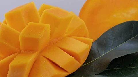 Sweet mango slice cube, rotation. Stock Footage 310550679