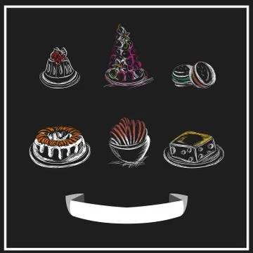 Sweet menu chalked on a blackboard. Vector design Stock Illustration