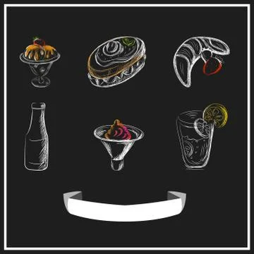 Sweet menu chalked on a blackboard. Vector design Stock Illustration
