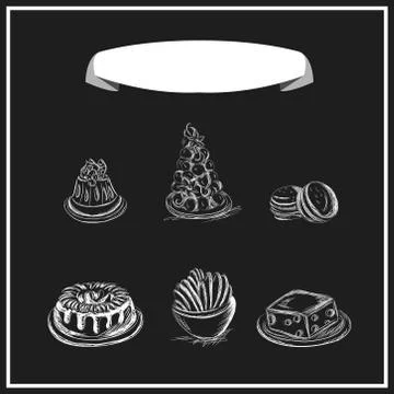 Sweet menu chalked on a blackboard. Vector design Stock Illustration