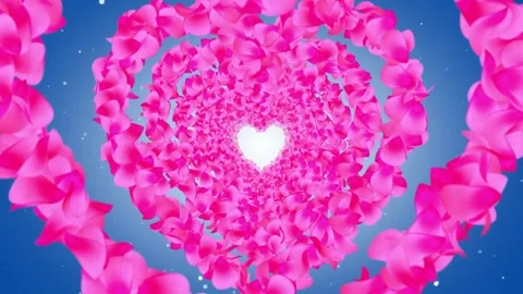 Sweet Motion View Red Flower Petals Forming A Heart Shape Tunnel With Twinkling  Stock Footage 151155947