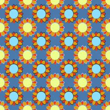Sweet Multicolored Daisy Vector Repeat Pattern In Blue, Yellow And Red Stock Illustration