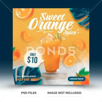 Sweet orange juice menu social media post PSD Template