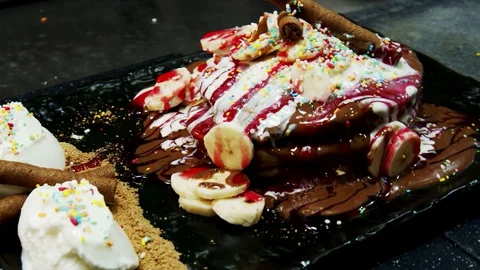 Sweet pancake moving camera slow motion Video stock 129132394