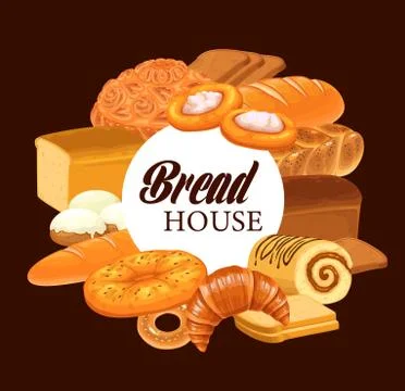 Sweet pastry and bread round vector banner Illustrazione stock