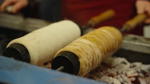 Sweet pastry over ember grill Stock-Footage 232000826