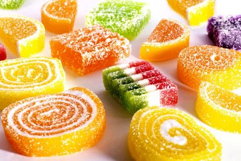 Sweet pattern, jelly candies of different shapes and colors. Foto stock