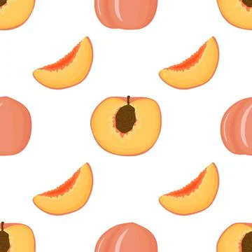 Sweet peach vegan fruit vector flat seamless pattern Illustrazione stock
