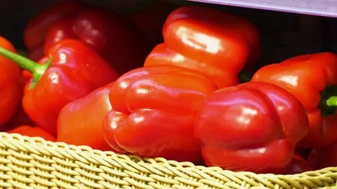 Sweet pepper on grocery store display. Video stock 237213650