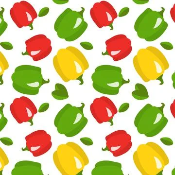 Sweet pepper pattern on a transparent background in the style of flat vecto.. 스톡 일러스트