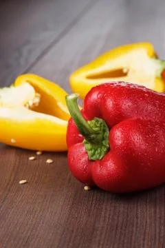 Sweet peppers on the table Stock Photos