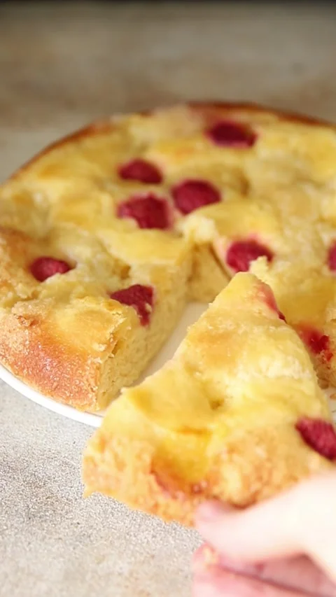 Sweet pie raspberry dessert frangipane dessert baking fresh delicious food Stock Footage 313295778