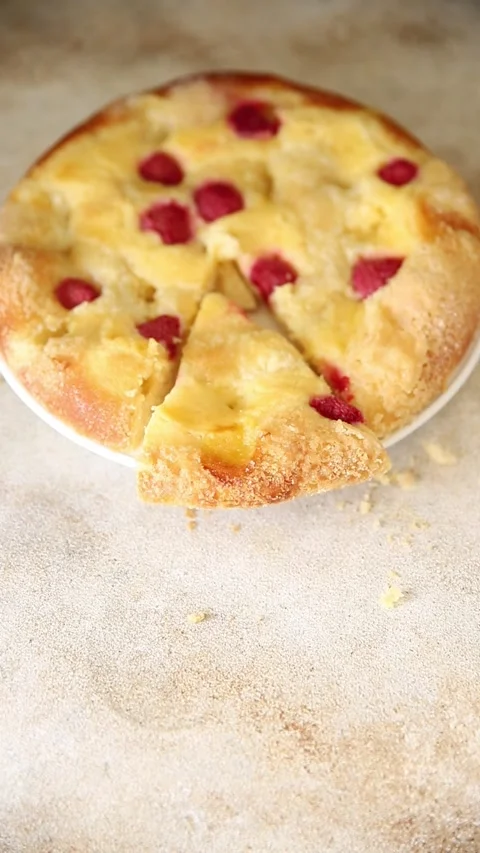 Sweet pie raspberry dessert frangipane dessert baking fresh delicious food Stock Footage 313295779
