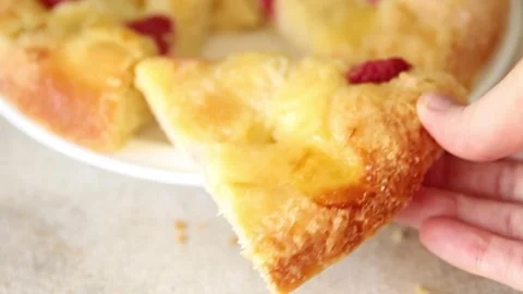 Sweet pie raspberry dessert frangipane dessert baking fresh delicious food Stock Footage 313295780